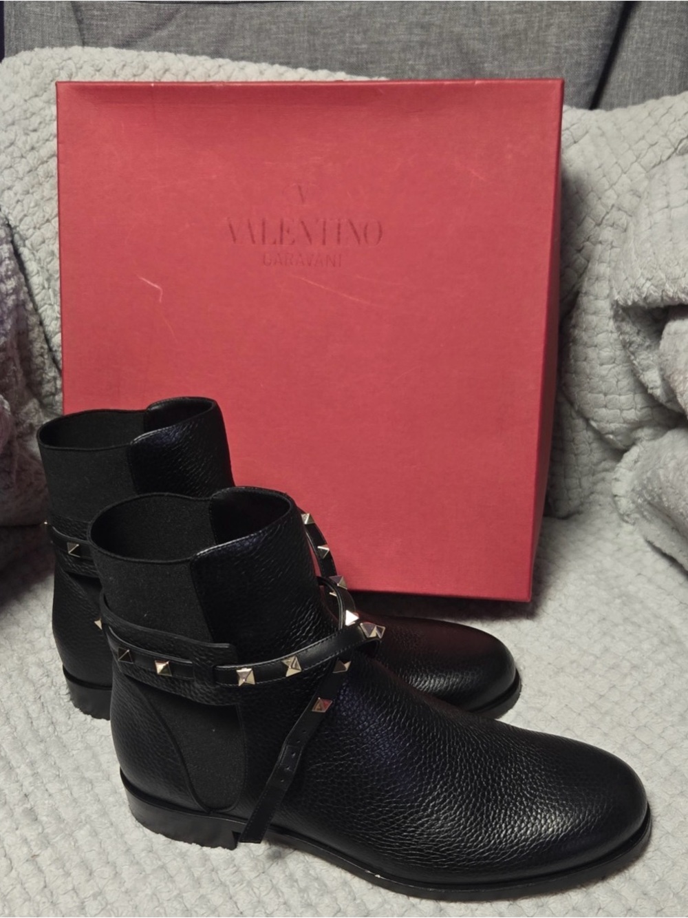 Valentino Garavani Black Leather Rockstud Ankle Boots